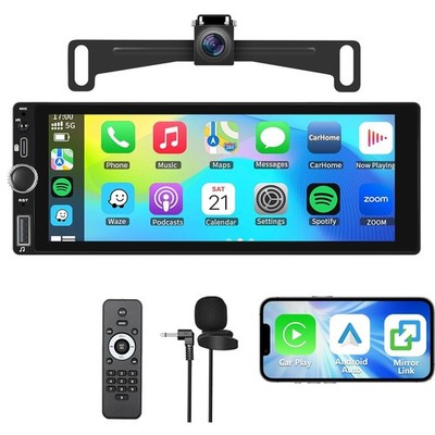 Single 1 DIN 6.9'' Car Stereo Radio Apple Carplay Android Auto GPS Touch Screen