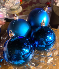 4 Blue Round Ball Shiny  Matte Shatterproof Christmas Ornaments 2 1/2"