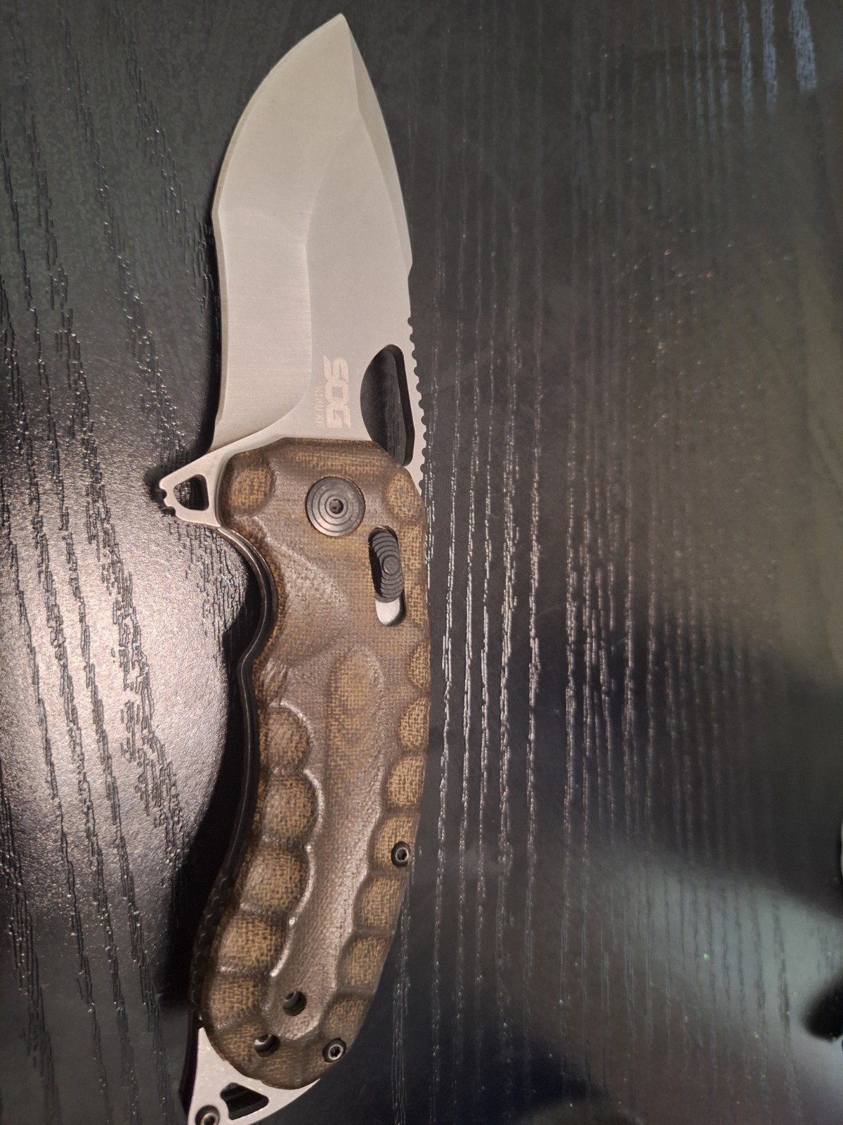 SOG KIKU XR Folding Pocket Knife CTS XHP Plain Blade Olive Green Handle Used
