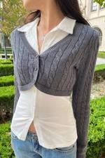 Brandy Melville Zoa Cardigan Grey Long Sleeve Cable Knit BNWT