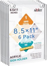 NIUBEE 6 Pack Acrylic Wall Sign Holder 8.5x11 Vertical, Clear Plastic Picture Fr