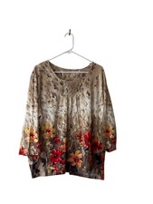 Womens Floral Print Tunic Top 3/4 Sleeves Plus Size 2XL Romantic Whimsical Boho