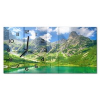 Glas-Wanduhr Aus Glas Glasuhr Im Querformat Bergsee Schwarze Zeiger 60X30 Cm