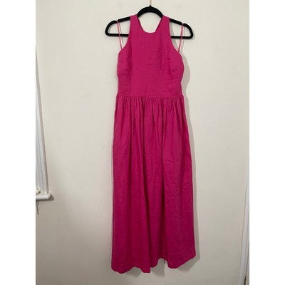 Aligne Neckholder Leinenkleid Größe 10 Himbeerrosa Midi Länge voller Rock 