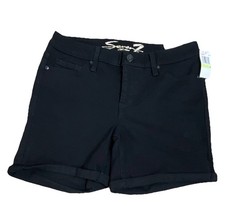 Seven7 Easy Fit Women s 4 Black Denim Bermuda Shorts Cuffed Stretch Pockets 9in