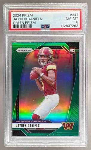 112837262 Jayden Daniels 2024 Panini Prizm #347 Green Rookie RC PSA 8