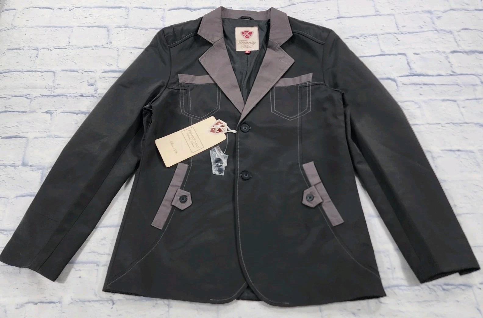 Franky Max MENS SIZE XL Black Gray Sports Jacket Blazer Stitched 2 Button