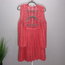 Phillice Crochet Vest and Skirt Set Womens Small Pink Excellent Boho 2 Piece
