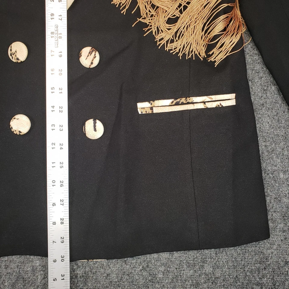 Vintage Cache Blazer Womens Medium Black Animal Print Fringed Open Front - Image 3 of 4