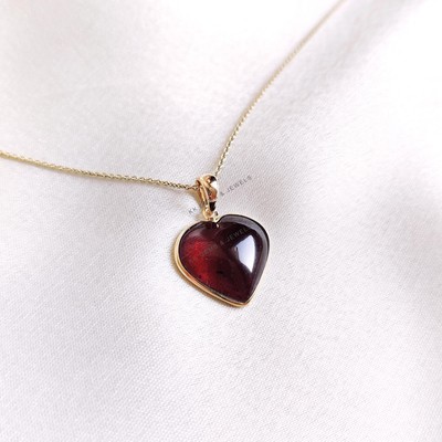 8.84 Ct Natural Garnet Heart Pendant 14K Yellow Gold January Birthstone Jewelry