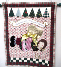 Handmade Joy to the World Quilted Wall Hanging 15x22 Wood Hanger Cottagecore NEW