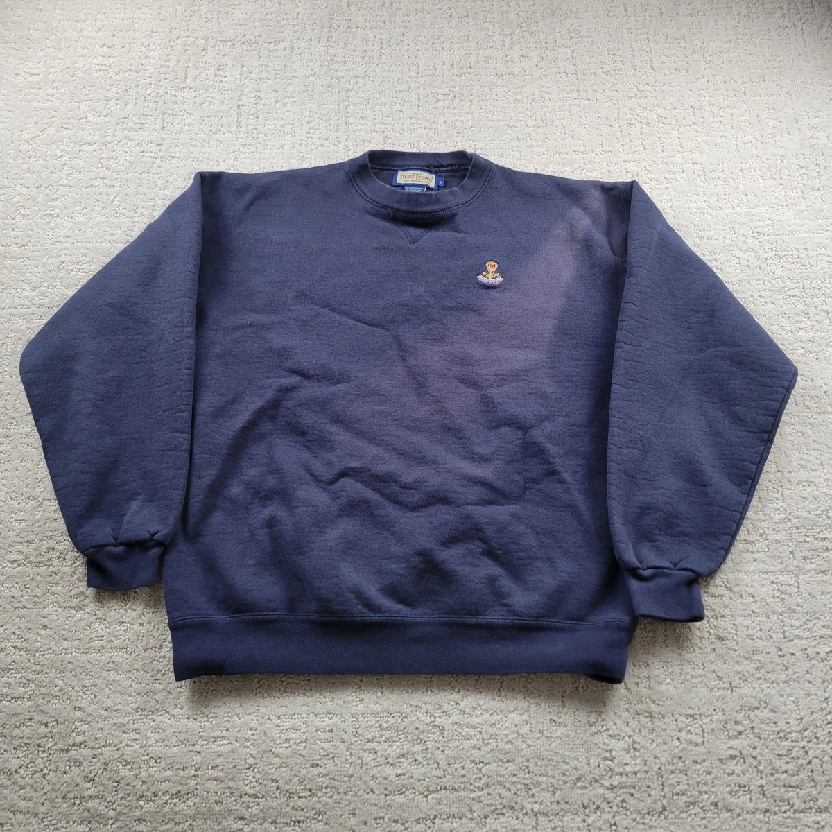 Vintage Ruff Hewn Sweatshirt Mens Large Blue Anchor Crest Fleece 