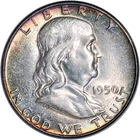 1950 FRANKLIN SILVER HALF DOLLAR 50C US COIN BETTER DATE TONED FBL MS BU UNC