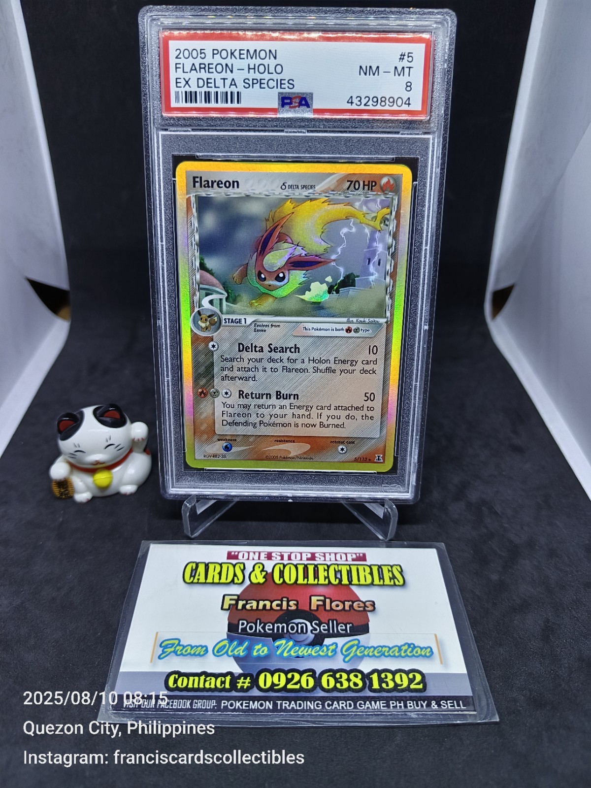 Pokemon GRADED Card - PSA 8: FLAREON #5 - HOLO (EX DELTA SPECIES) YEAR 2005
