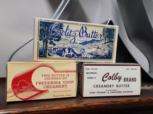 3 Vintage Butter Boxes from 1940's -1950s Cowlitz Colby Creamery Frederika Iowa