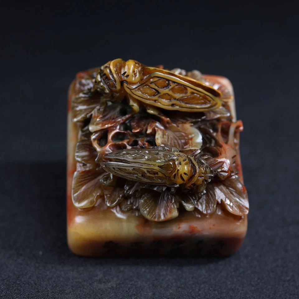 Китайский натуральный камень Shoushan ручной работы изысканная печать статуи цикады 一鸣惊人1960 - Изображение 2 из 4