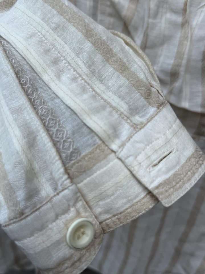 Vintage Giorgio Armani Beige Stripe Linen Blend Balloon Pocket Men's Shirt Small - Image 4 of 4