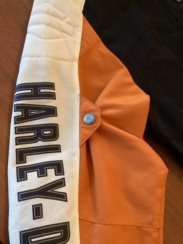 Vintage Harley Davidson wasserdichte Damen-Reitjacke Large schwarz & orange - Bild 11 von 19