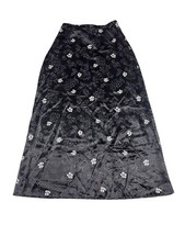 Vtg 90's Goth Grunge Dark Fairycore Satin Floral Black Maxi Skirt Sz M