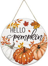 Smile Fall Thanksgiving Halloween Wooden Door Hanger Hello Pumpkin