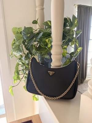 PRADA Re-Edition 2005 Saffiano Leather Designer Bag Gold Chain Adjustable Purse
