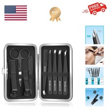 Tweezers Set and Nail Clippers, 9 Pcs Stainless Steel Tweezers Kit for Men Pr...