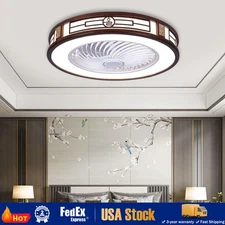 22" Invisible Ceiling Fan with Light and Remote LED Semi Flush Mount Chandelier