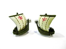 Japan  Silver Treasure Ship Cufflinks Carved ...