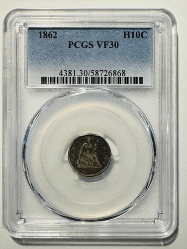 1862 H10C Liberty Seated Half Dime PCGS VF30 🤩🤩🤩🤩🤩