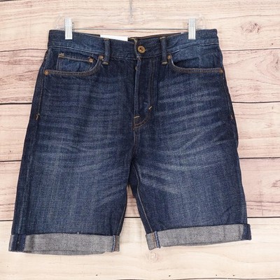 New! H&M Jean Shorts Mens 28 Blue Denim Cotton Straight Fit Cuffed Bermuda