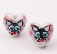 10pcs handmade Lampwork glass beads lovely animal Kitty on Heart Shape 8 18 18mm