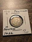 1918s Philippines Ten Centavos. 750 Silver Coin-XF — photo 1