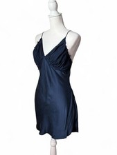 Victoria  s Secret Navy Blue Silk Gold Label Slip Dress Medium Vintage