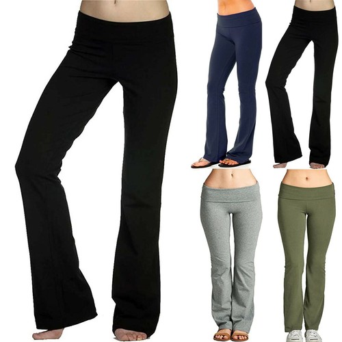 Women Fold Over Waist Yoga Pants Flare 