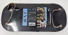 Slate Serving Board WM1014 16" x 7" w/ Rope Handles & Soapstone Chalk