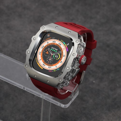 Boîtier cristal + acier bracelet caoutchouc pour Apple Watch Ultra 2 49 mm 987 44/45 mm kit mod - Photo 16 sur 47
