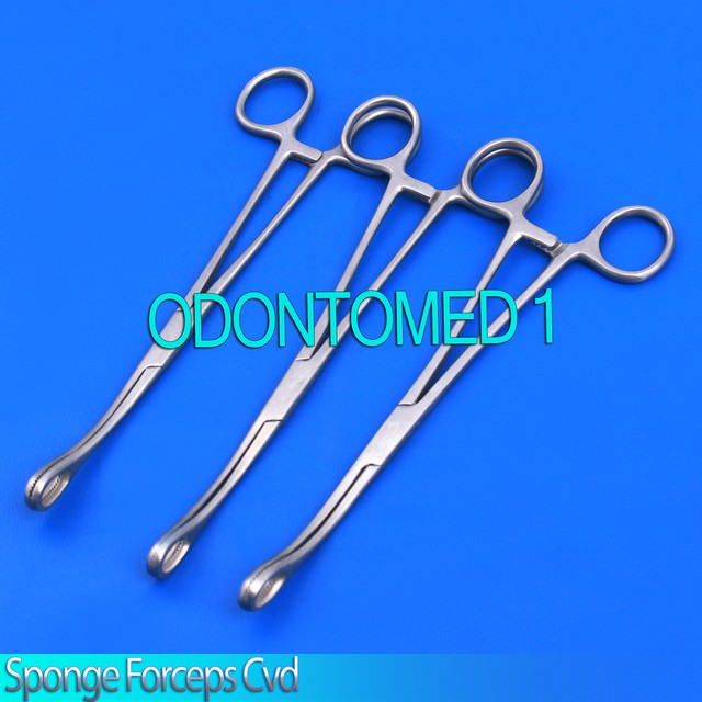6SPONGE Holding Forceps 9.5" Curved Serrated Gynecology Surgical