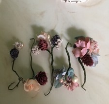 Vintage Lot Millinery Flowers 5 Posies Peach Roses Hydrangea Crafts Doll Hats