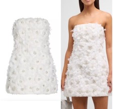 NWT Alice +Olivia Velia Feather Embellished Appliqué Strapless Mini Gown Dress 2