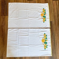 Vintage Beautifully Embroidered Sunflower Pillow Cases 32" x 20" Never Used