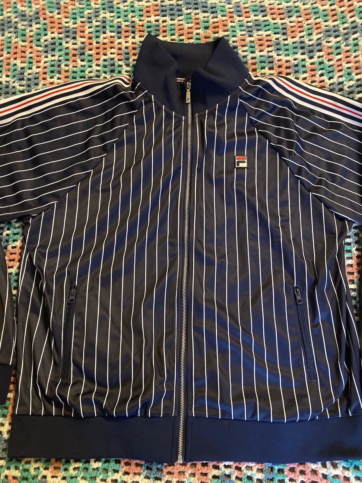 Giacca da pista Fila a righe full zip blu taglia 2XL donna