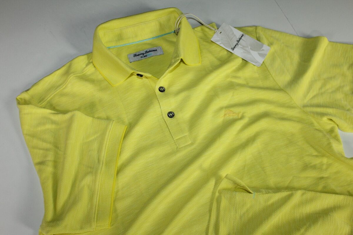 Tommy Bahama Polo Shirt Via Verde Solid Sun Rays Yellow Performance SS  Medium M