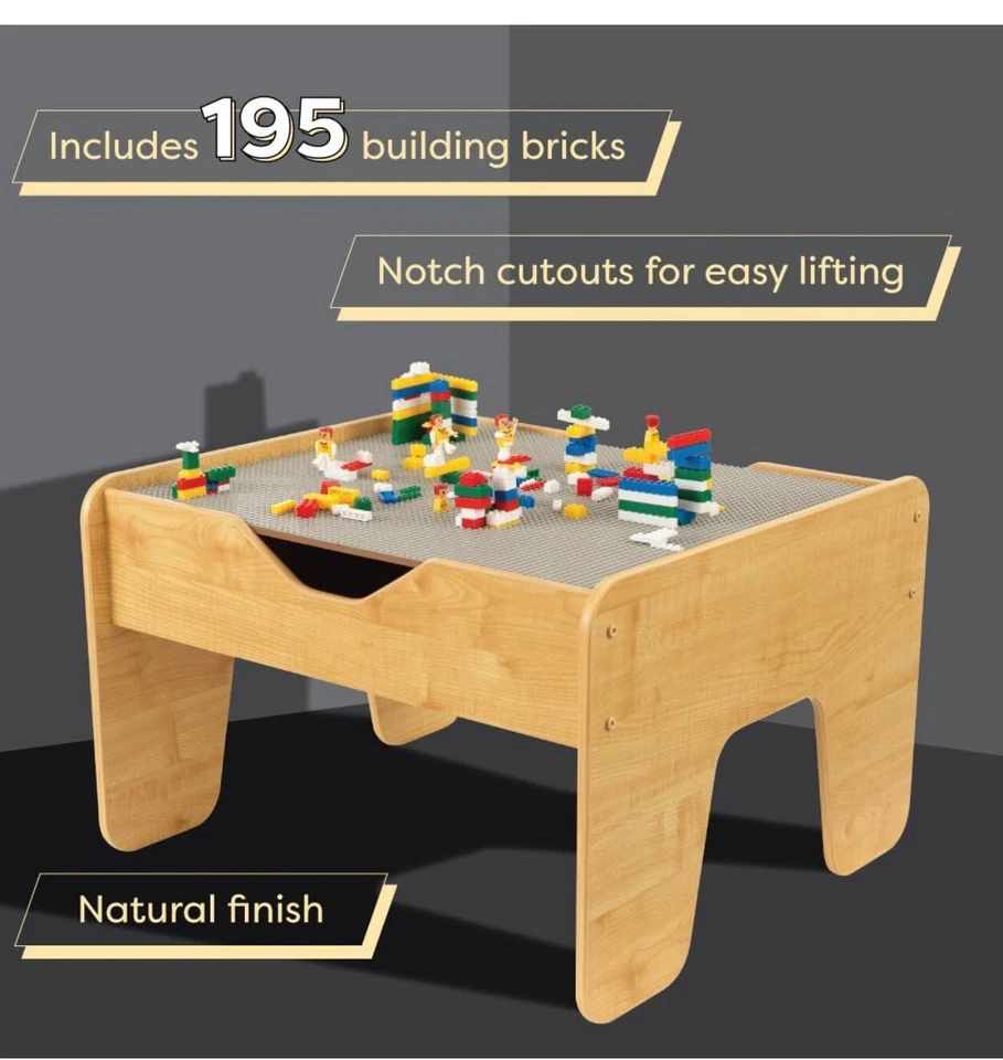 Mesa de actividades de madera reversible Kidkraft con tablero con 195 ladrillos de construcción - Foto 2 de 4