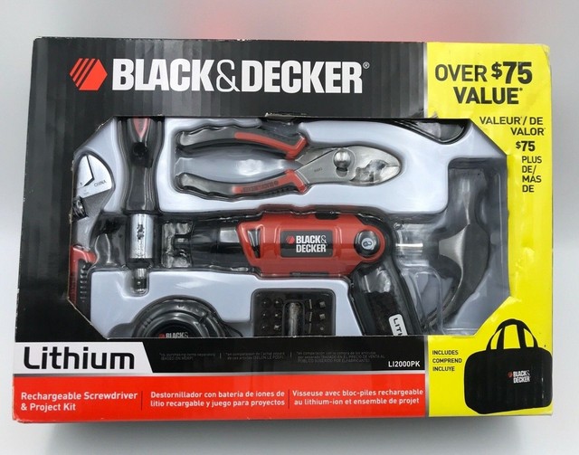 Black Decker 41 Pcs Project Kit 3 6v Lithium Screwdriver And Tools Li2000pk New For Sale Online