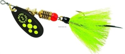 Mepps Black Fury In-Line Spinner 1/6Oz ChartDot Blade w/Gray/Chartr Tail BF2T CH