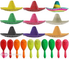 MEXICAN SOMBRERO HAT AND MARACAS WILD WEST BANDIT FANCY DRESS COSTUME ACCESSORY
