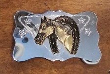 Western Cowboy Belt Buckle Lucky Horse Horseshoe Star Silver Gold Tone Metal