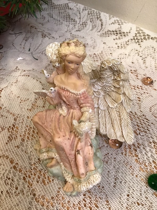Angel With Wings Holding Doves Sitting Figurine - Statue- Home Decor