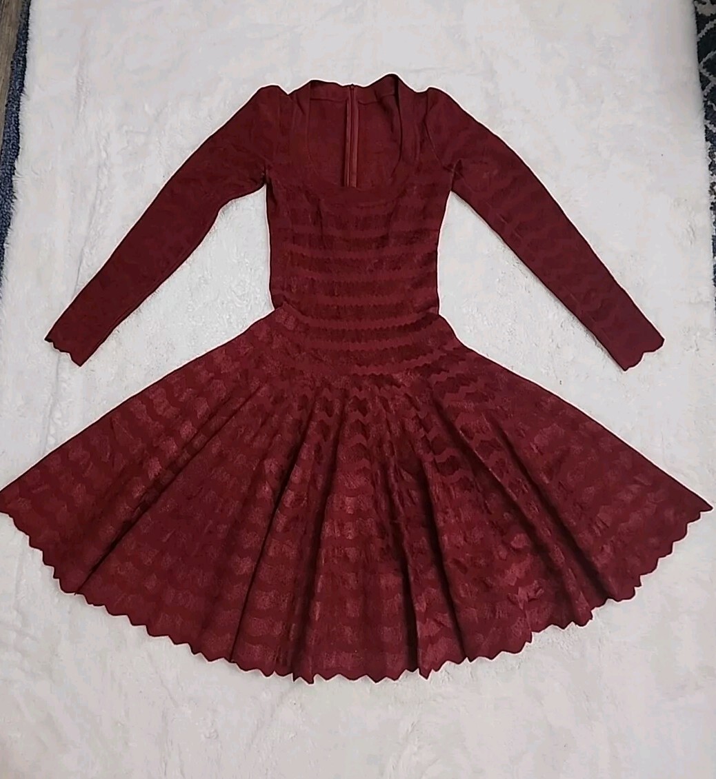 Azzedine Alaia zig zag cranberry chenille knit dress