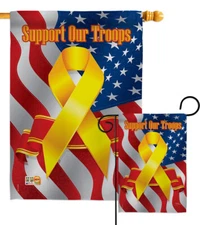 Support Our Troops Garden Flag Military Yellow Ribbon Veterans House Yard Banner